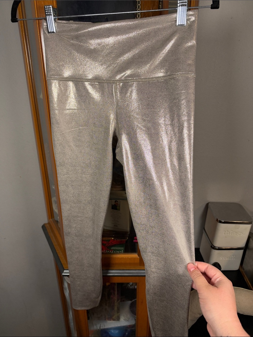 Athleta Metallic Silver High-Waist Leggings